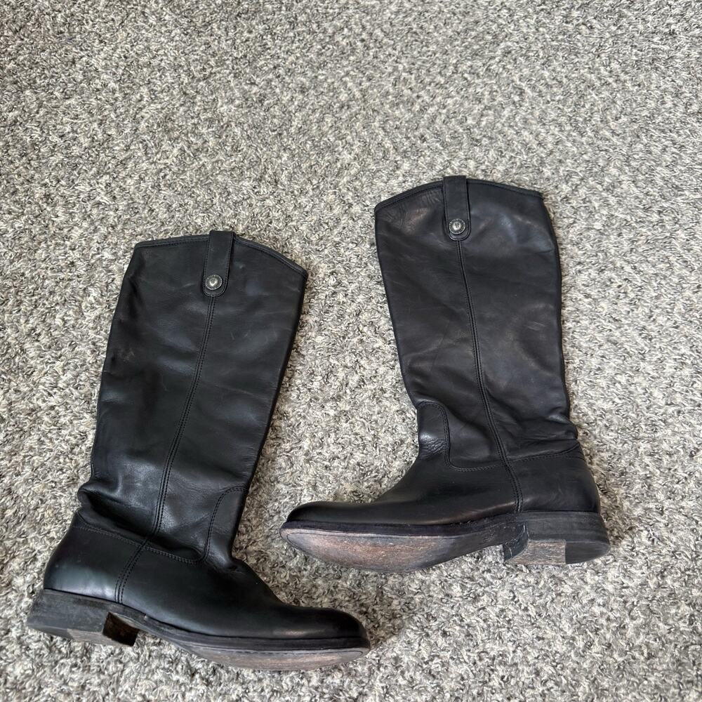 Frye Melissa Button 2 Tall Riding Boots Womens Size 9 B Black Leather Pull on